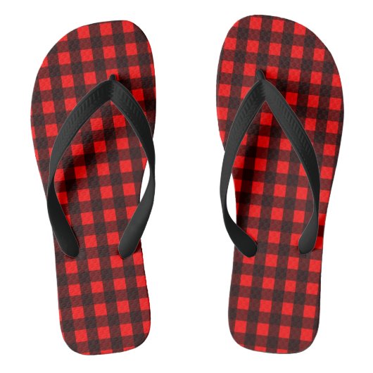 赤と黒のバッファローのプレイド ビーチサンダル (フットベッド)