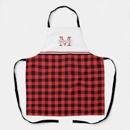 赤と黒のバッファローのプレイド |モノグラム エプロン