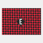 赤と黒のバッファローのプレイド・モノグラム・チェッカーボード ラッピングペーパーシート (正面2)