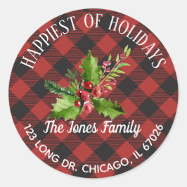 赤と黒のバッファローのプレイド ラウンドシール