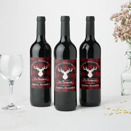 赤と黒のバッファローのプレイド ワインラベル