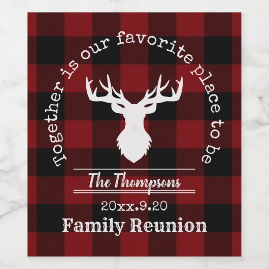 赤と黒のバッファローのプレイド ワインラベル (シングルラベル)