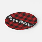 赤と黒のバッファローのプレイド、幸せな休日 ペーパープレート (アングル)
