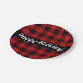 赤と黒のバッファローのプレイド、幸せな休日 ペーパープレート (アングル)