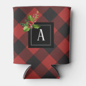 赤と黒のバッファローのプレイド 缶クーラー (正面)