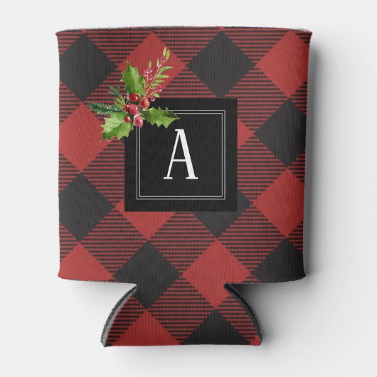 赤と黒のバッファローのプレイド 缶クーラー (正面)