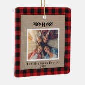 赤と黒のバッファローのプレイドBurlapモノグラム写真 セラミックオーナメント (右)