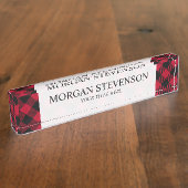 赤と黒のバッファローの格子柄 デスクネームプレート (側面)