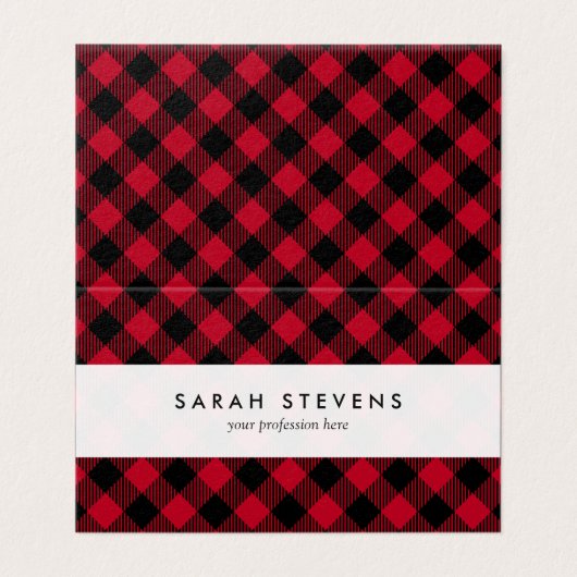 赤と黒のバッファローの格子柄 名刺 (外部フラット)