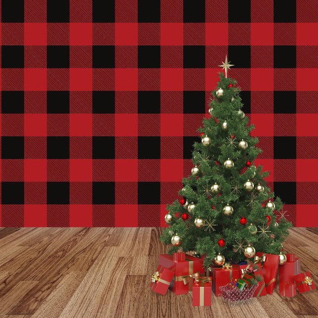 赤と黒のバッファローの格子棒と皮 壁紙 (Red Black Buffalo Plaid)