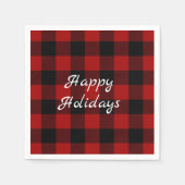 赤と黒のバッファローの格子状のクリスマス スタンダードカクテルナプキン (正面)