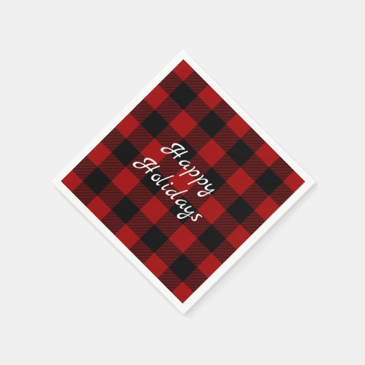 赤と黒のバッファローの格子状のクリスマス スタンダードカクテルナプキン (角)