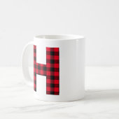 赤と黒のバッファローの格子状はっきりした文字Hモノグラム コーヒーマグカップ (正面左)