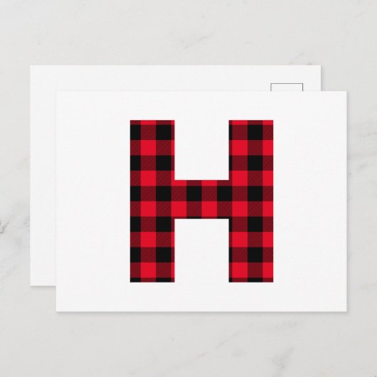 赤と黒のバッファローの格子状はっきりした文字Hモノグラム ポストカード (正面/裏面)