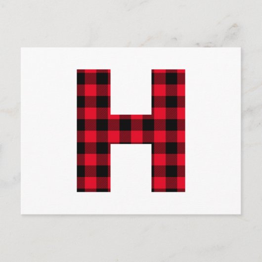 赤と黒のバッファローの格子状はっきりした文字Hモノグラム ポストカード (正面)