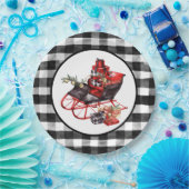 赤と黒のバッファローチェックそりとパッケージPa ペーパープレート (パーティー)