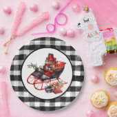 赤と黒のバッファローチェックそりとパッケージPa ペーパープレート (パーティー)