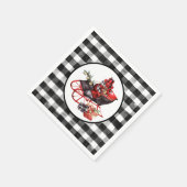 赤と黒のバッファローチェックそり及びパッケージ スタンダードカクテルナプキン (角)