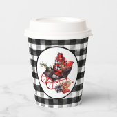 赤と黒のバッファローチェックそり及びパッケージ 紙コップ (正面)