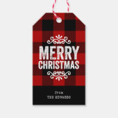 赤と黒のバッファローチェックの素朴クリスマス ギフトタグ (正面)