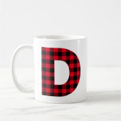 赤と黒のバッファローチェックはっきりしたレターDモノグラム コーヒーマグカップ (左)