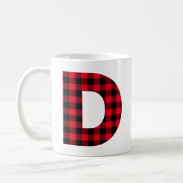 赤と黒のバッファローチェックはっきりしたレターDモノグラム コーヒーマグカップ