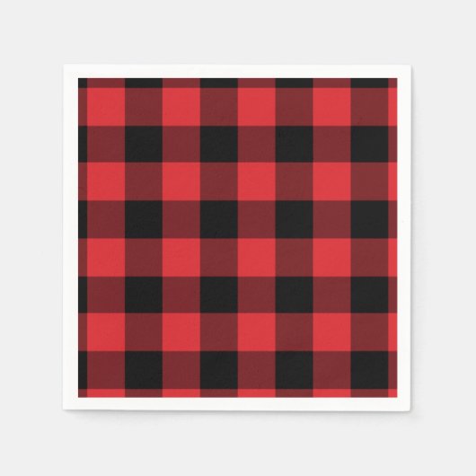 赤と黒のバッファローチェックパターン スタンダードカクテルナプキン (正面)