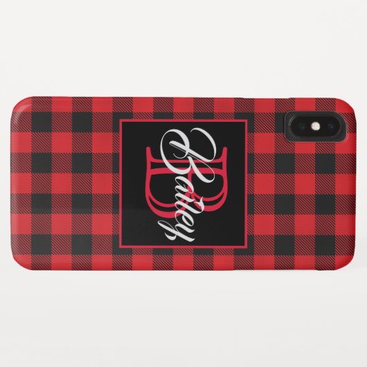 赤と黒のバッファローチェックパーソナライズされたiPhoneケース Case-Mate iPhoneケース (裏面(横))