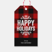 赤と黒のバッファローチェック素朴ホリデーフォト ギフトタグ (正面)