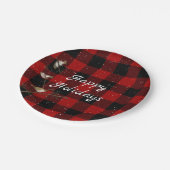 赤と黒のバッファローハッピーホリデー ペーパープレート (アングル)