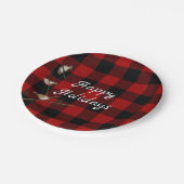 赤と黒のバッファローハッピーホリデー ペーパープレート (アングル)