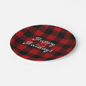 赤と黒のバッファローハッピーホリデー ペーパープレート (アングル)