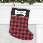 赤と黒のバッファロープライド犬の骨モノグラム スモールクリスマスストッキング