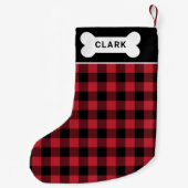赤と黒のバッファロープライド犬の骨モノグラム スモールクリスマスストッキング (裏面)