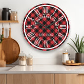 赤と黒のバッファロープライド素朴ローマ数字 ラージ壁時計