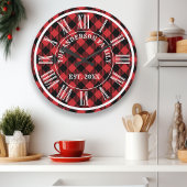赤と黒のバッファロープライド素朴ローマ数字 ラージ壁時計