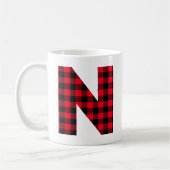 赤と黒のバッファロープレイドはっきりしたレターNモノグラム コーヒーマグカップ (左)