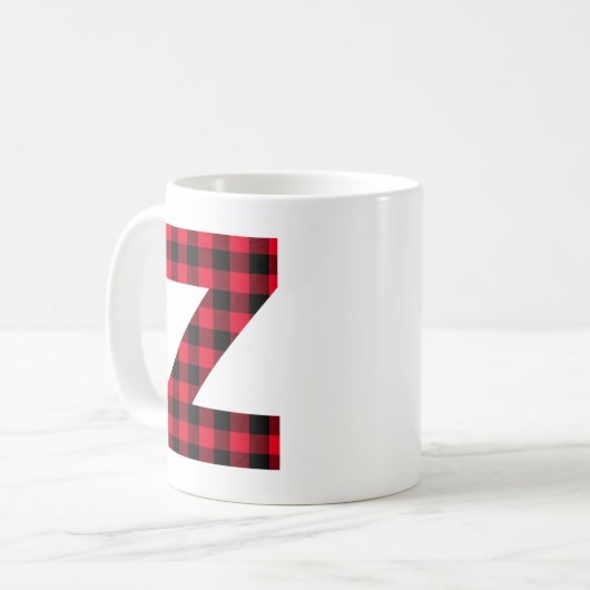 赤と黒のバッファロープレイドはっきりしたレターZモノグラム コーヒーマグカップ (正面左)
