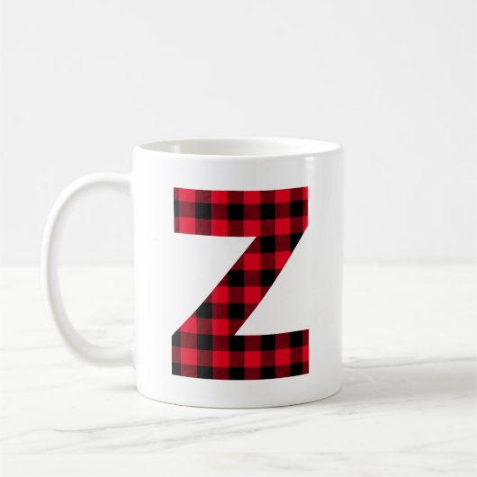 赤と黒のバッファロープレイドはっきりしたレターZモノグラム コーヒーマグカップ (左)