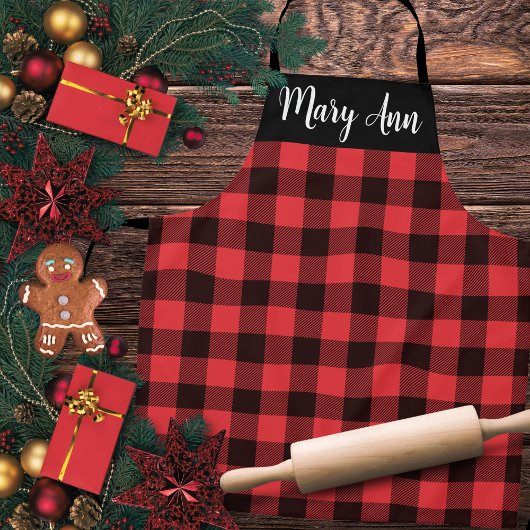 赤と黒のバッファロープレイドカスタム エプロン