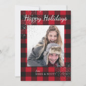 赤と黒のバッファロープレイドハッピーホリデーズフォト シーズンカード (正面)