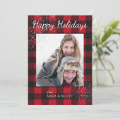 赤と黒のバッファロープレイドハッピーホリデーズフォト シーズンカード (スタンド正面)