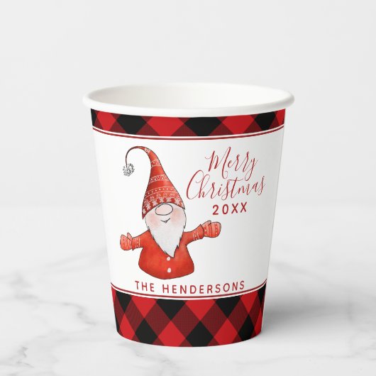 赤と黒のバッファロープレイドファミリークリスマス 紙コップ (裏面)