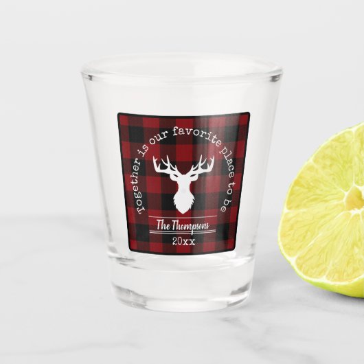 赤と黒のバッファロープレイドファミリー名 ショットグラス (正面)