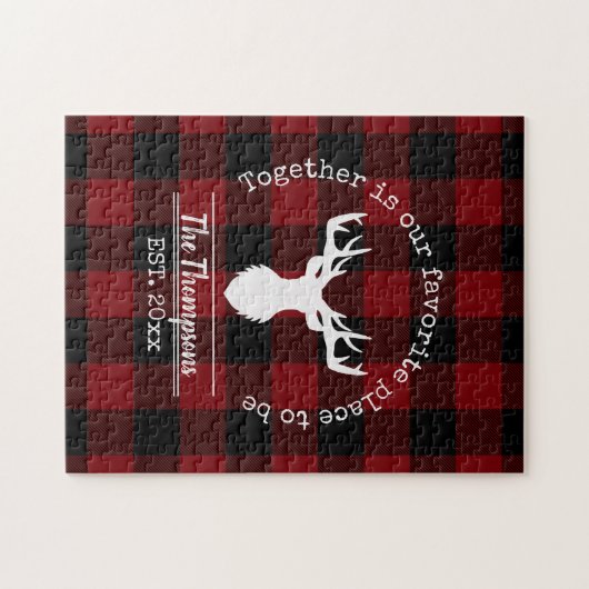 赤と黒のバッファロープレイドファミリー名 ジグソーパズル (横)