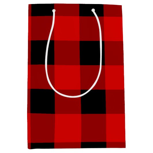 赤と黒のバッファロープレイドホリデイギンガム ミディアムペーパーバッグ (正面)