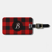 赤と黒のバッファロープレイド市松模様にスクアーク ラゲッジタグ (正面横)