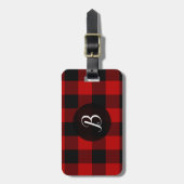 赤と黒のバッファロープレイド市松模様にスクアーク ラゲッジタグ (正面縦)
