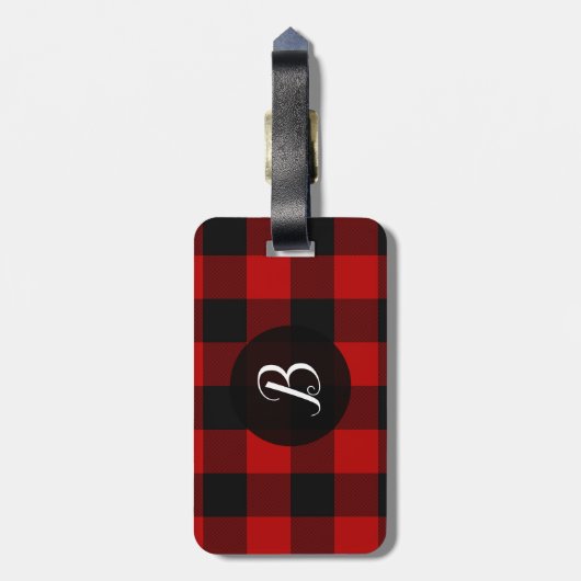 赤と黒のバッファロープレイド市松模様にスクアーク ラゲッジタグ (裏面縦)