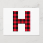 赤と黒のバッファロープレイド ボールドレター H モノグラム ポストカード (正面)